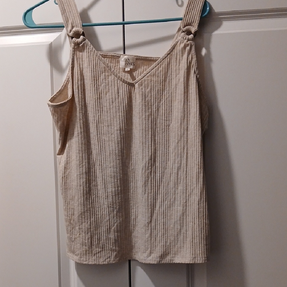 Ribbed Beige Tank Top with Knotted Straps